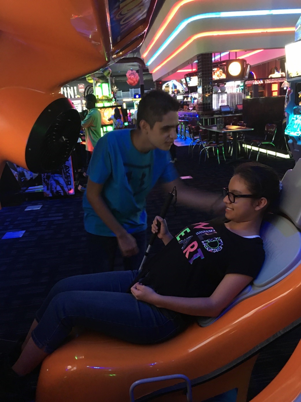 Pre-Employment Transition Services students Alejandro and Andrea at Dave and Busters Arcade