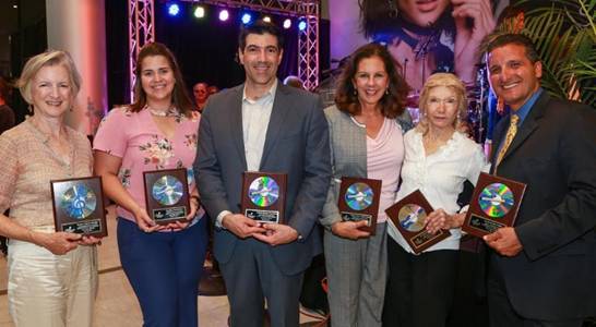 Music Under the Stars Sponsors: Susan Conroy, Sarah Garcia with Marlins Foundation, Michael Jimenez with Genesis Systems Consulting, Miami Lighthouse Board Director Donna Abood with Avison Young, Miami Lighthouse Board Director Angela Whitman and Marcos Freire with Brickell City Centre