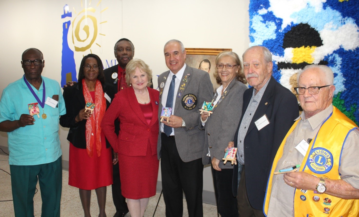 Representatives from District 35-N Lions Clubs: Fred Morris, Jim and Barbara Campbell, CEO Virginia Jacko, District Governor Elbio Gimenez and Rita Gimenez, Alan Campbell and Jorge Iglesias.