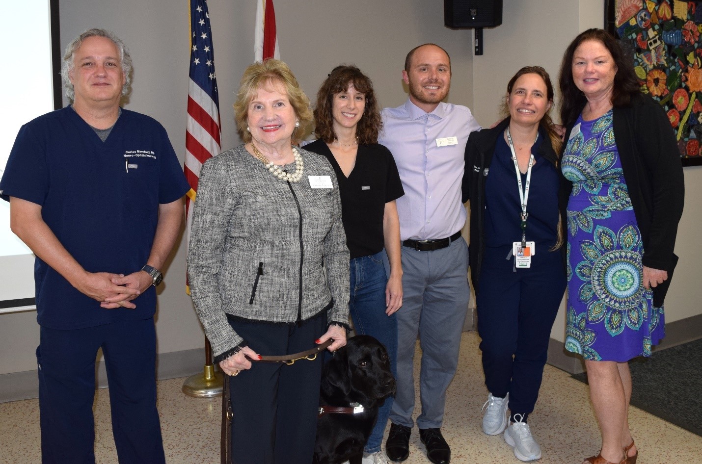 Dr. Carlos Mendoza-Santiesteban, President and CEO Virginia Jacko, Dr. Hanar Albertos, Miami Lighthouse Academy Teacher of the Visually Impaired Michael Berger, Dr. Tamara Juvier Riesgo, and Chief Program Officer Carol Brady-Simmons