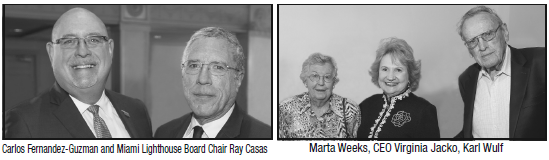 Left: Carlos Fernandez-Guzman and Miami Lighthouse Board Chair Ray Casas; Right: Marta Weeks, CEO Virginia Jacko, Karl Wulf